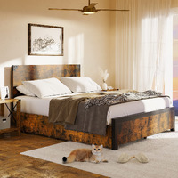 Alkmaar Queen Bed Frame With Storage, Queen Size Bed Frame With 4 Drawers And Headboard, Rustic Vintage Wood And Metal Bed Frame With Large Storage, Noise Free, No Box Spring Needed