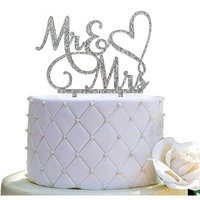Mr And Mrs Cake Topper - Bride And Groom Sign Wedding, Engagement Cake Toppers Decoration, Silver Glitter Acrylic