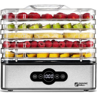 Magic Mill Food Dehydrator Machine | 5 Stackable Stainless Steel Trays Jerky Dryer With Digital Adjustable Timer And Temperature Control - Electric Food Preserver Machine With Powerful Drying Capacity For Fruits, Veggies, Meats & Dog Treats (5 Stainless Steel Trays) (Stainless Steel Trays)