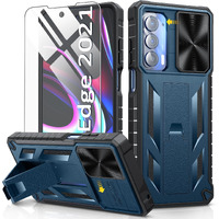 For Motorola Moto Edge 2021 Case | Edge 5G Uw Case: Kickstand & Slide Lens Protector Cover - Shockproof Rugged Military Grade Protective Case For Men Women - 6.8 Inch Armor Designed - Blue