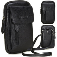 Viiger Leather Cell Phone Shoulder Holster Compatible With Iphone 14 Pro Max 13 Pro Max S22 Ultra S23 Ultra Large Multi-Pocket Crossbody Phone Bag Smartphone Pouch With Belt Loop Clip For Women, Black
