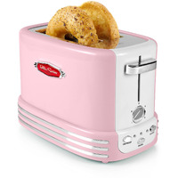 Nostalgia Retro Wide 2-Slice Toaster, Vintage Design With Crumb Tray, Cord Storage & 5 Toasting Levels, Pink