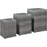 Vidaxl Side Tables 3 Pcs With Glass Top Gray Poly Rattan