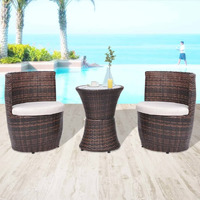 Vidaxl 3 Piece Bistro Set With Cushions Poly Rattan Brown
