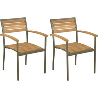 Vidaxl Stackable Patio Chairs 2 Pcs Solid Acacia Wood And Steel