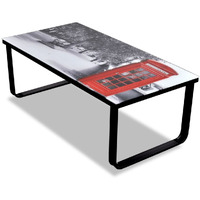 Vidaxl Coffee Table With Telephone Booth Printing Glass Top