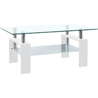 Vidaxl Coffee Table White And Transparent 37.4""X21.7""X15.7"" Tempered Glass