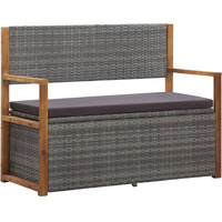 Vidaxl Storage Bench 43.3"" Poly Rattan And Solid Acacia Wood Gray
