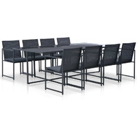 Vidaxl 9 Piece Patio Dining Set With Cushions Poly Rattan Black
