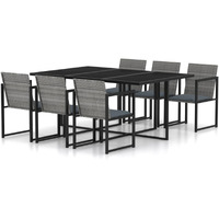 Vidaxl 7 Piece Patio Dining Set With Cushions Poly Rattan Gray
