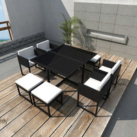 Vidaxl 9 Piece Patio Dining Set With Cushions Poly Rattan Black