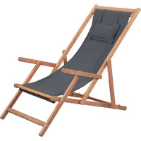 Vidaxl Folding Beach Chair Fabric And Wooden Frame Gray