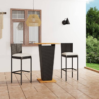 Vidaxl 3 Piece Patio Bar Set With Cushions Poly Rattan Black