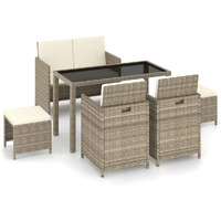 Vidaxl 6 Piece Patio Dining Set With Cushions Poly Rattan Beige