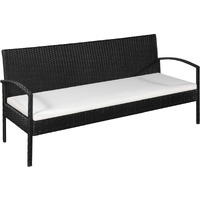 Vidaxl 3 Seater Patio Sofa With Cushions Black Poly Rattan