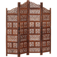 Vidaxl Hand Carved 4-Panel Room Divider Brown 63""X65"" Solid Mango Wood