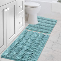 H.Versailtex Bathroom Rugs Bath Rug Set 2 Piece Bathroom Contour Rug Toilet Mat Sets Non Slip Contour Bath Rug Ultra Thick Water Absorbent Striped Bath Mats(20 "" X 32 "" Plus 20 "" X 20 "" U, Bronze Green)