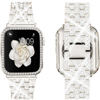 Supoix Compatible With Apple Watch Band 41Mm + Case, Women Jewelry Bling Diamond Rhinestone Replacement Metal Strap &Soft Tpu Protector Case For Iwatch Series 8/7(Starlight)