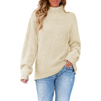 Zesica Women 's Turtleneck Batwing Sleeve Loose Oversized Chunky Knitted Pullover Sweater Jumper Tops,Apricot,Large
