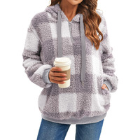 Reachme Womens Oversized Sherpa Pullover Hoodie With Pockets Fuzzy Fleece Sweatshirt Plaid Fluffy Jacket Coat(B4 Light Grey,S)