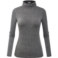 Herou Women 's Turtleneck Long Sleeve Lightweight Soft Pullover Tops Grey X-Large
