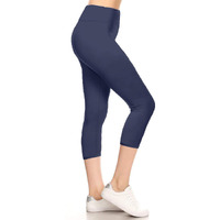 Leggings Depot Women 's 3 "" Waistband Yoga High Waisted Solid Leggings Pants (Capri, Navy, 3X5X)