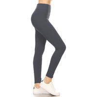 Leggings Depot Women 's 3 "" Waistband Yoga High Waisted Solid Leggings Pants (Full Length, Charcoal Gray, Small)