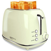 Toasters 2 Slice Retro Stainless Steel Toasters With Bagel, Cancel, Defrost Function And 6 Bread Shade Settings Bagel Toaster, Beige