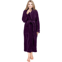 Ny Threads Womens Fleece Bath Robe - Shawl Collar Soft Plush Spa Robe, Plum, X-Large