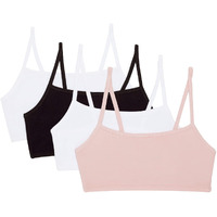 Fruit Of The Loom Women's Spaghetti Strap Cotton Pullover Sports Bra, Blushing Rose/White/White/Black 4-Pack, 40