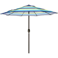 Blissun 9 Outdoor Aluminum Patio Umbrella, Striped Patio Umbrella, Market Striped Umbrella With Push Button Tilt And Crank (Blue And Green)