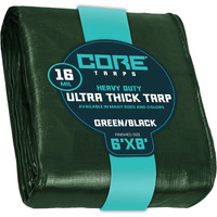 Core Tarps Extra Heavy Duty 16 Mil Tarp Cover, Waterproof, Uv Resistant, Rip And Tear Proof, Poly Tarpaulin With Reinforced Edges For Roof, Camping, Patio, Pool, Boat (Green/Black 6' X 8')
