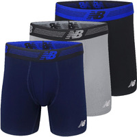 New Balance Men's 6"" Boxer Brief Fly Front With Pouch, 3-Pack, Black/Steel/Pigment, X-Large
