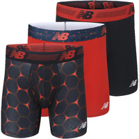 New Balance Men's 6"" Boxer Brief Fly Front With Pouch, 3-Pack, Team Red/Black/Team Red Viper, Small