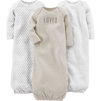 Simple Joys By Carter's Unisex Babies' Cotton Sleeper Gown, Pack Of 3, Grey/White, Newborn