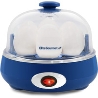 Elite Gourmet Egc007Cbl# Rapid Egg Cooker, 7 Easy-To-Peel, Hard, Medium, Soft Boiled Eggs, Poacher, Omelet Maker, Auto Shut-Off, Alarm, 16-Recipe Booklet, Bpa-Free, Cobalt