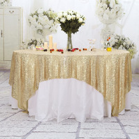 Partydelight Sequin Tablecloth, Christmas Tree Skirt, Sequin Table Overlay Square, 90""X 90"", Light Gold