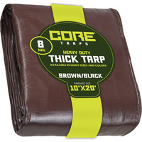 Core Tarps Heavy Duty 8 Mil Tarp Cover, Waterproof, Uv Resistant, Rip And Tear Proof, Poly Tarpaulin With Reinforced Edges For Roof, Camping, Patio, Pool, Boat. (Brown/Black 10' X 20')