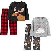 Simple Joys By Carter's Toddler Boys' 4-Piece Loose-Fit Fleece Pajama Set, Grey Animal/Black Stripe, 4T