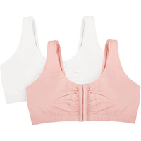 Fruit Of The Loom Women's Front Close Builtup Sports Bra, White/Blushing Rose 2-Pack, 40