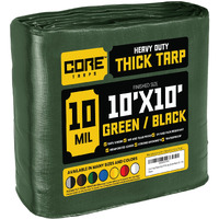 Core Tarps Heavy Duty 10 Mil Tarp Cover, Waterproof, Uv Resistant, Rip And Tear Proof, Poly Tarpaulin With Reinforced Edges For Roof, Camping, Patio, Pool, Boat (Green/Black 10' X 10')