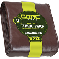 Core Tarps Heavy Duty 8 Mil Tarp Cover, Waterproof, Uv Resistant, Rip And Tear Proof, Poly Tarpaulin With Reinforced Edges For Roof, Camping, Patio, Pool, Boat. (Brown/Black 9' X 12')