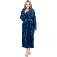 Ny Threads Womens Fleece Bath Robe - Shawl Collar Soft Plush Spa Robe, Navy, Large