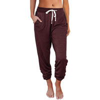 Automet Baggy Sweatpants For Women With Pockets-Lounge Womens Pajams Pants-Womens Cinch Bottoms Joggers For Yoga Workout Wine Red