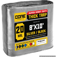 Core Tarps Extreme Heavy Duty 20 Mil Tarp Cover, Waterproof, Uv Resistant, Rip And Tear Proof, Poly Tarpaulin With Reinforced Edges For Roof, Camping, Patio, Pool, Boat (Silver/Black 8' X 10')