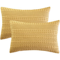 Phf 100% Cotton Waffle Pillow Shams Standard Size, 2 Pack 20 "" X 26 "" Soft Skin-Friendly Pillowcases, No Filling, Aesthetic Woven And Breathable Waffle Weave Pillow Case Covers For Bed, Ginger Yellow