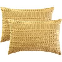 Phf 100% Cotton Waffle Pillow Shams Queen Size, 2 Pack 20 "" X 30 "" Soft Skin-Friendly Pillowcases, No Filling, Aesthetic Woven And Breathable Waffle Weave Pillow Case Covers For Bed, Ginger Yellow