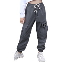 Sangtree Girl Pants, Multi Pockets Elastic Waist Pull On Cargo Jogger With Drawstring,Dark Grey,13-14 Years Toddler = Tag 170