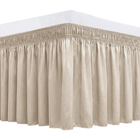 Biscaynebay Wrap Around Bed Skirts For Queen Beds 16 "" Drop, Light Camel Adjustable Elastic Dust Ruffles Easy Fit Wrinkle & Fade Resistant Silky Luxurious Fabric Solid Machine Washable