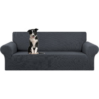 Kekuou Stretch Oversized Sofa Slipcover 1 Piece Couch Sofa Cover (94""-110"") Furniture Protector 4 Seater Sofa With Elastic Bottom For Kids,Pet.Jacquard Checked Pattern Fabric(X Large,Charcoal)